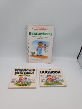 3 Vintage Childrens Activity Books Gardening Field Guide Bug Book Nature Set